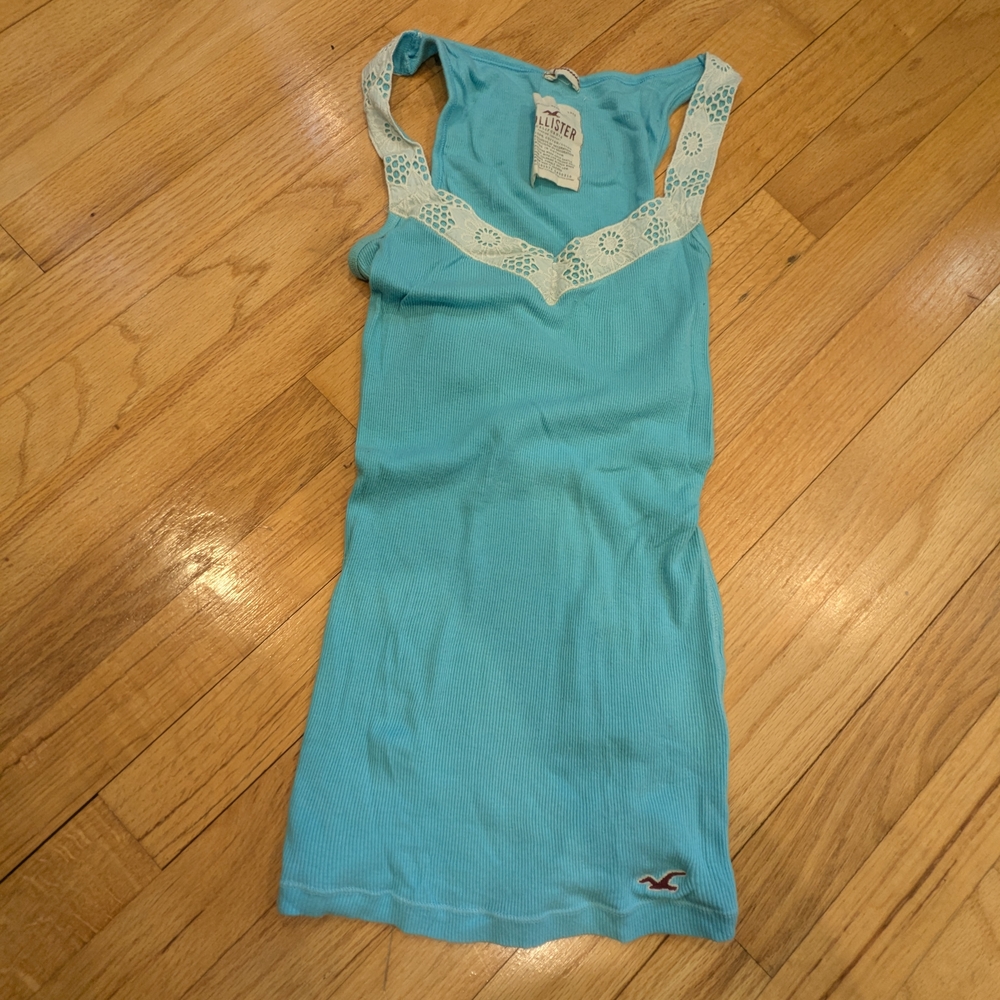Hollister Turquoise Tank with White Lace
